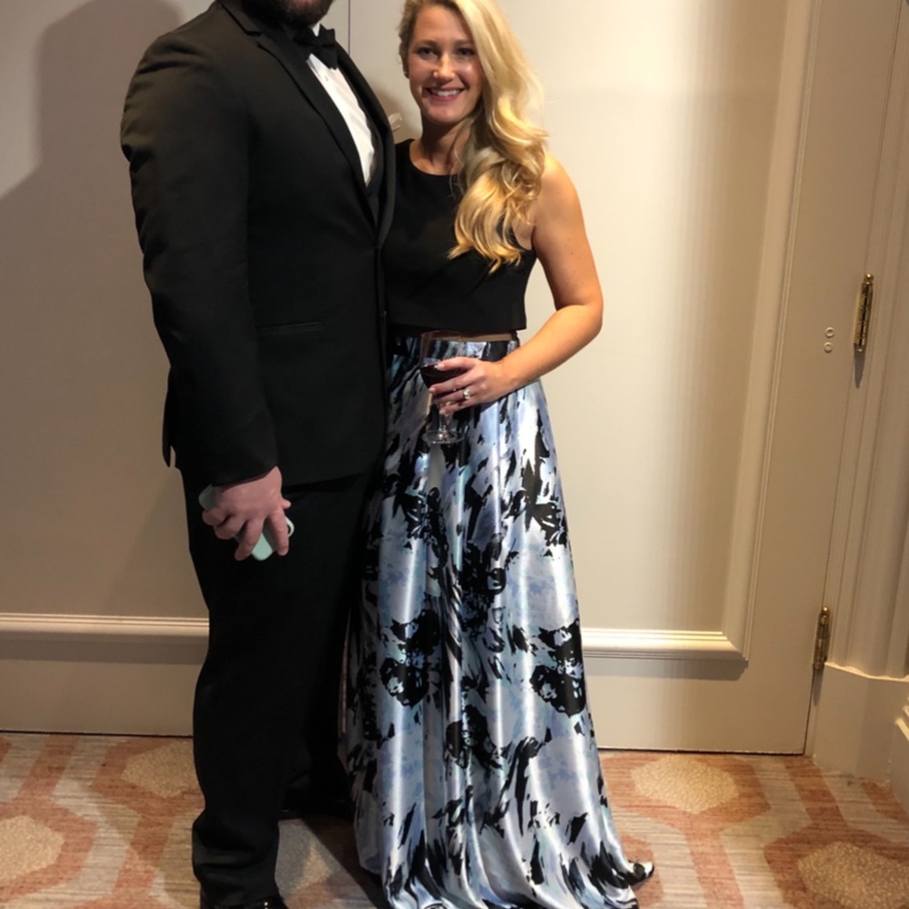 Mock two-piece Ball gown with Printed Skirt